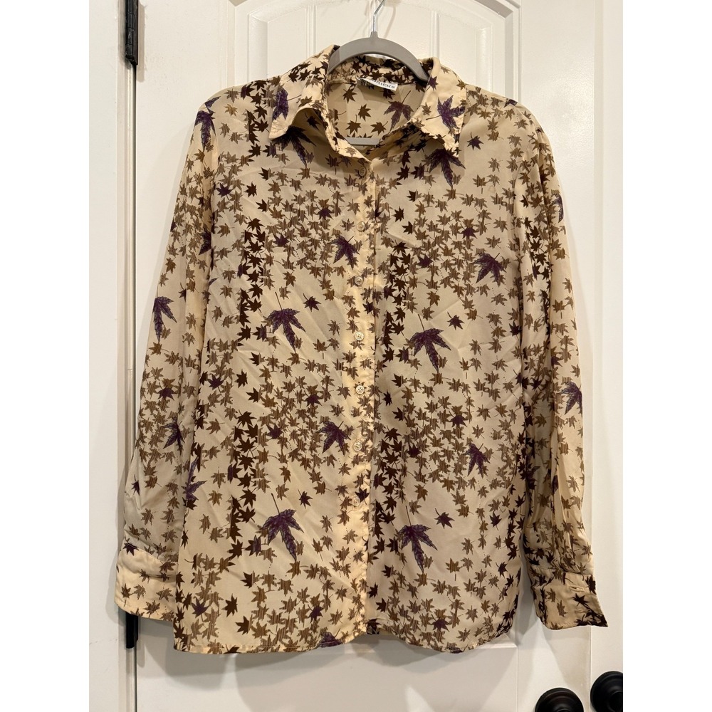 Bill Haire for Friedricks Leaf Print Blouse Sz 14 Fall‎ Vintage Naturecore Retro